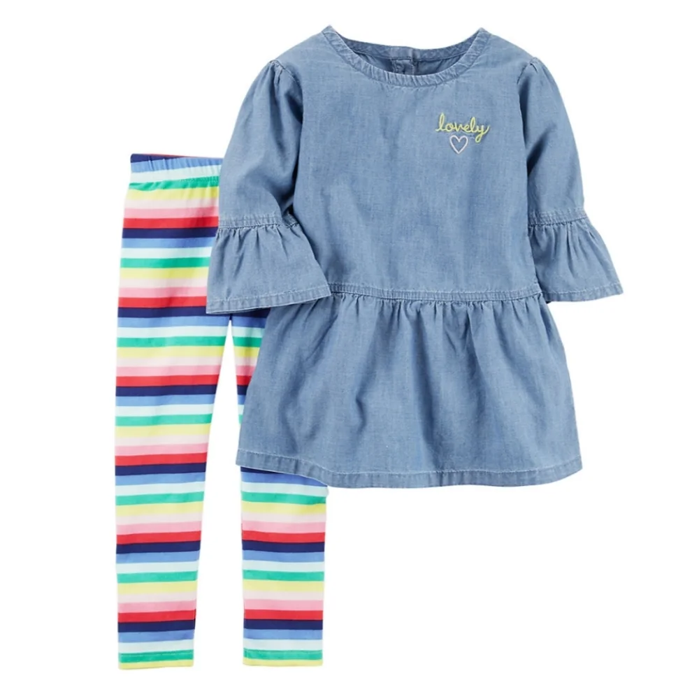 Carter's Chambray Tunic & Rainbow Stripe Leggings